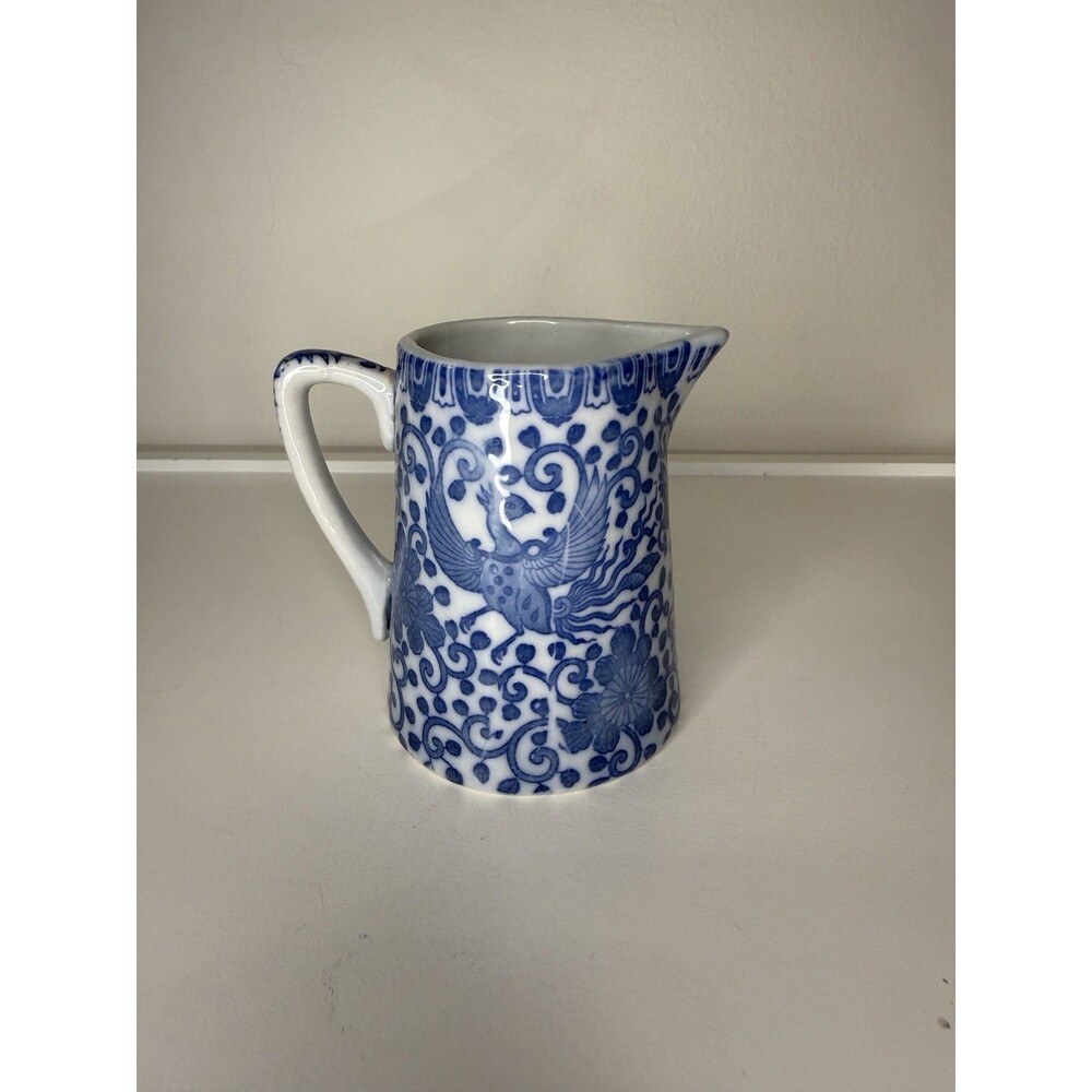 Antique Nippon Japan Blue & White Phoenix Bird Porcelain Creamer Chinoiserie
